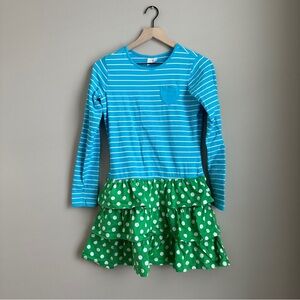Hanna Andersson Girls Dress Size 160 (14–16) Blue Stripe Green Polka Dot Ruffle